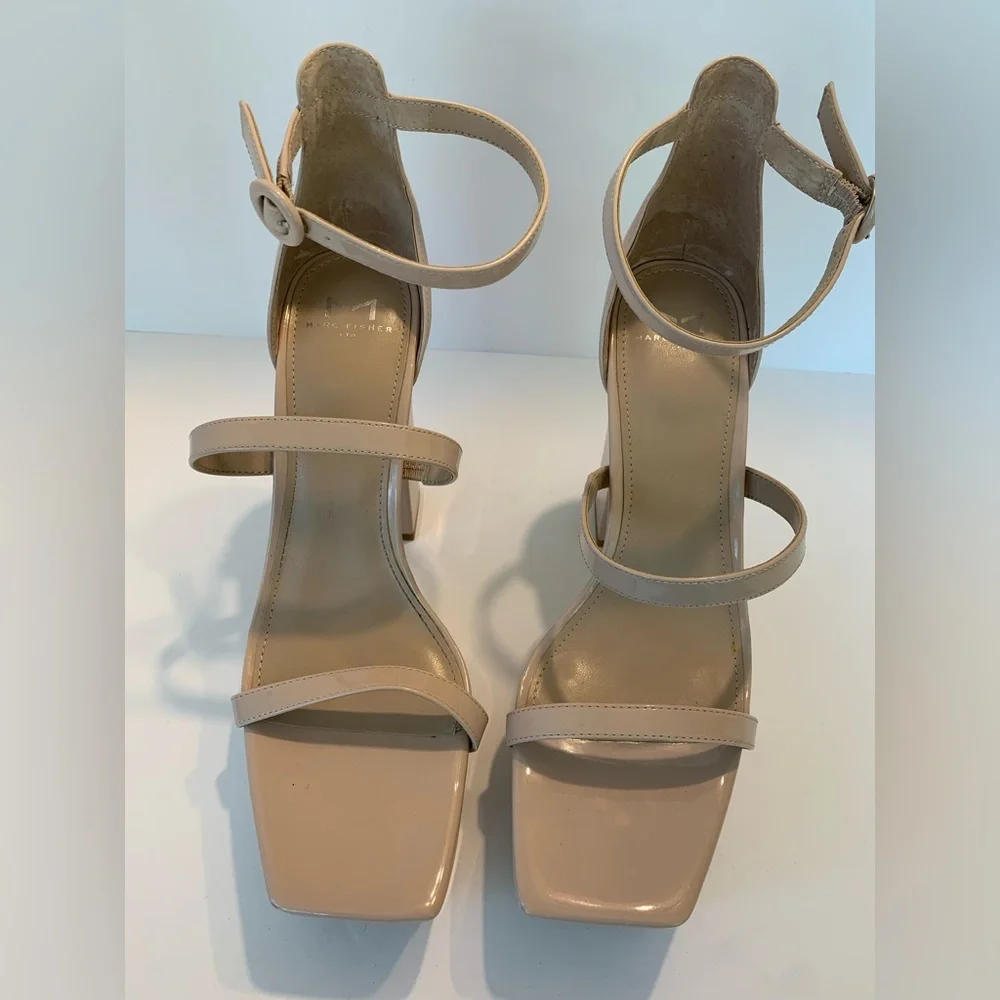 Marc Fisher Frita Platform Heels Nude Ankle Strap Size 10 Square Toe